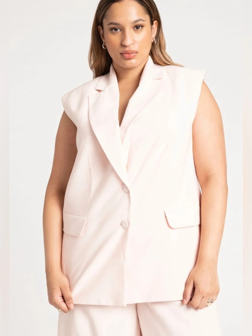 NWT! Eloquii Crystal Pink Long Tailored Two-Button Vest. Size 28.